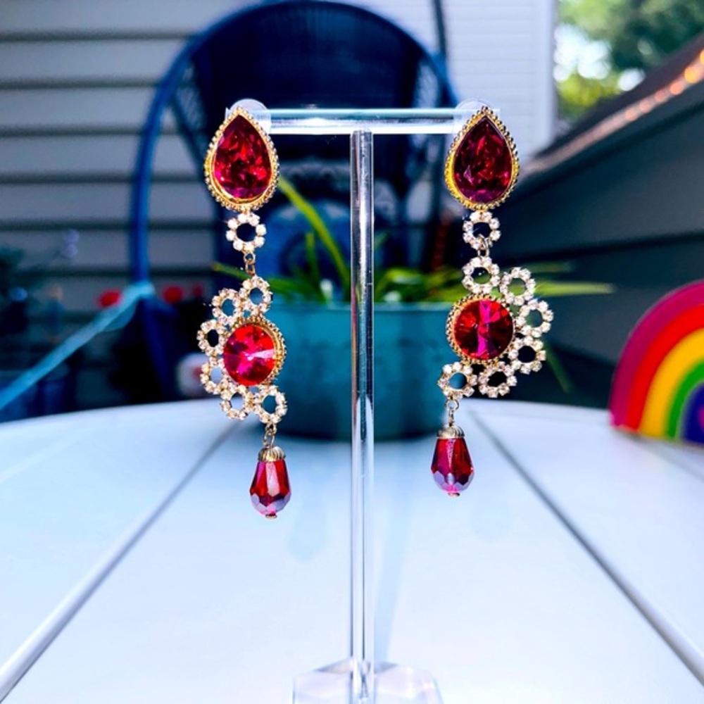Indian fuschia and crystal earrings